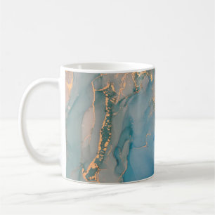 Caneca De Café Abstrato azul-mármore com ouro brilhante