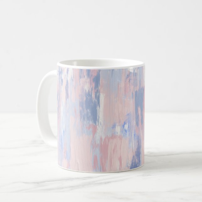 Caneca De Café Abstrato Blush e Traços de Tinta Azul (Frente Esquerda)