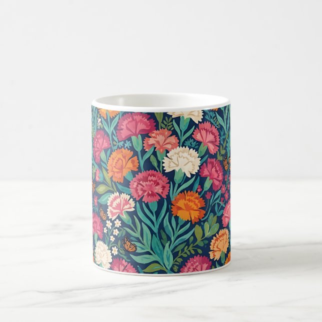 Caneca de Café Abstrato Boho Cravos & Borboletas (Centro)