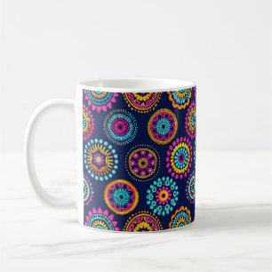 Caneca De Café Abstrato Boho Festivo Mandala Moderna Colorida