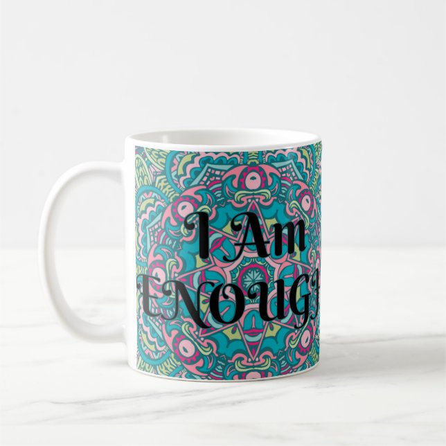 Caneca De Café Abstrato Boho Mandala Chega De Afirmação (Esquerda)