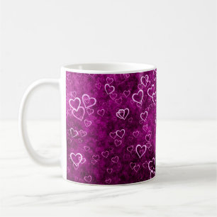 Caneca De Café Abstrato bonitos corações em praça roxa aflita
