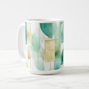 Caneca De Café Abstrato branco Dourado verde
