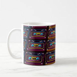 Caneca De Café Abstrato cassete cassete neon retro music of backg