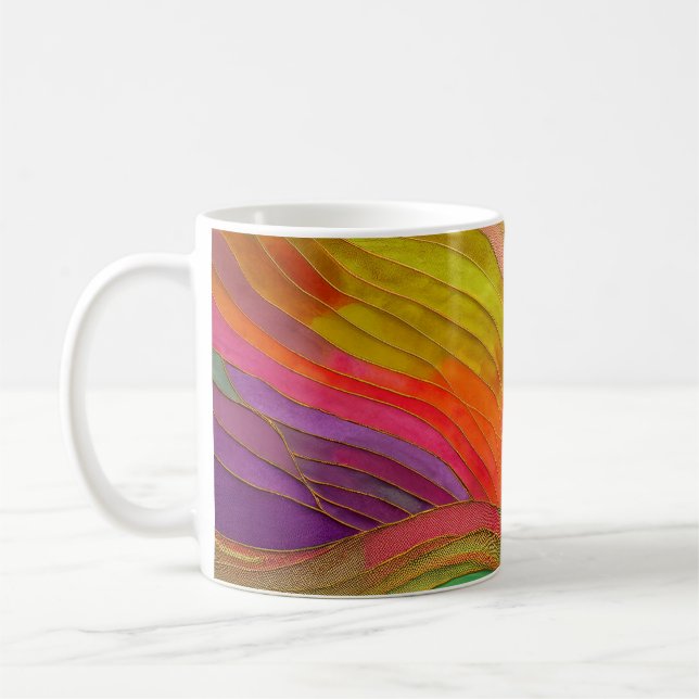 Caneca De Café Abstrato com cor laranja, verde, vermelha (Esquerda)