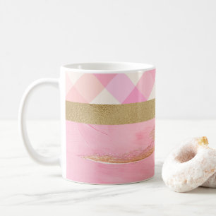 Caneca De Café Abstrato Cor de Água Dourada Cor de Rosa Elegante