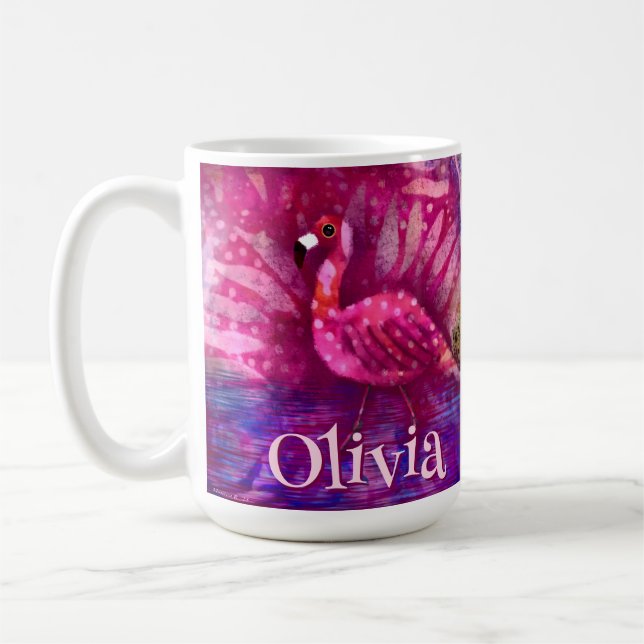 Caneca De Café Abstrato cor-de-rosa-branco Flamingo personalizado (Esquerda)