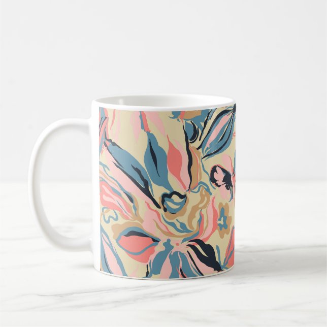 Caneca De Café Abstrato: creme floral geométrico. (Esquerda)