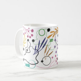 Caneca De Café Abstrato Curvas, Flores de Sementes e Folhas
