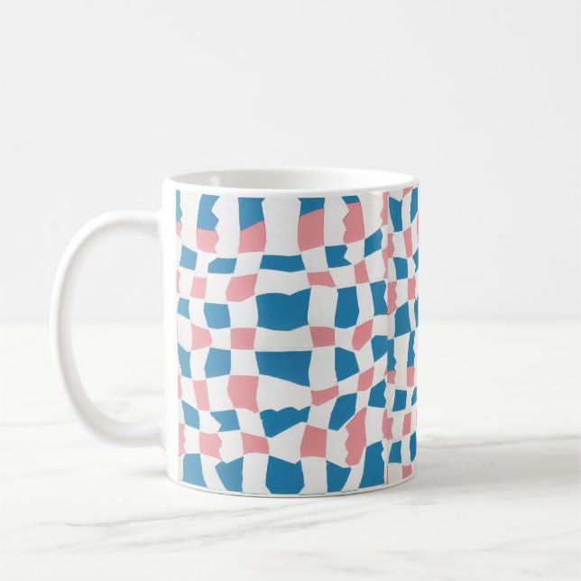 Caneca De Café Abstrato da placa de verificação azul-rosa do moni (Esquerda)
