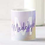 Caneca De Café Abstrato de Aquarela Roxa Monograma de luxo Rústic<br><div class="desc">Personalize facilmente este estilo glamouroso,  abstrato lilac,  tinta aquática e fundo de pulverização em ouro falso,  com os seus detalhes personalizados.</div>