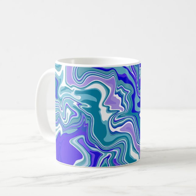 Caneca De Café Abstrato de Arte de Fluido Azul Profundo (Frente Esquerda)