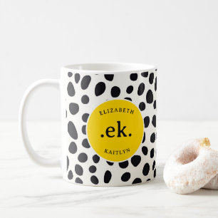 Caneca De Café Abstrato de Cachorro Dalmático Monograma Dourado