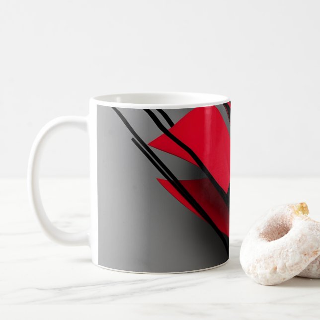Caneca De Café Abstrato de café preto e vermelho moderno (Com Donut)