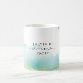 Caneca De Café Abstrato de cor aquosa personalizável de turquesa