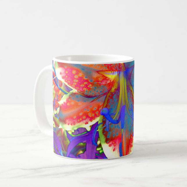 Caneca De Café Abstrato de Elegante flor azul retrógrada (Frente Esquerda)