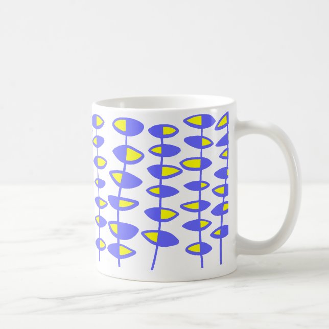 Caneca De Café Abstrato de folha alternada - Azul e Amarelo (Direita)