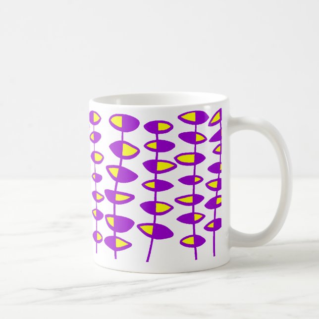 Caneca De Café Abstrato de folha alternada - Roxo e Amarelo (Direita)