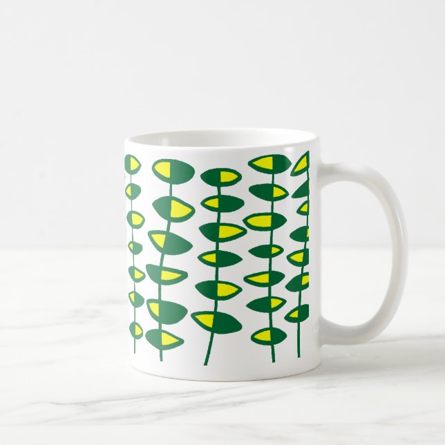 Caneca De Café Abstrato de folha alternada - Verde e amarelo (Direita)