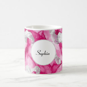 Caneca De Café Abstrato de Glama de Prata Rosa