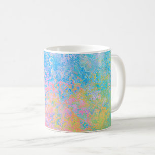 Caneca De Café Abstrato de Tinta Álcool Colorida Neon Pastel Sky