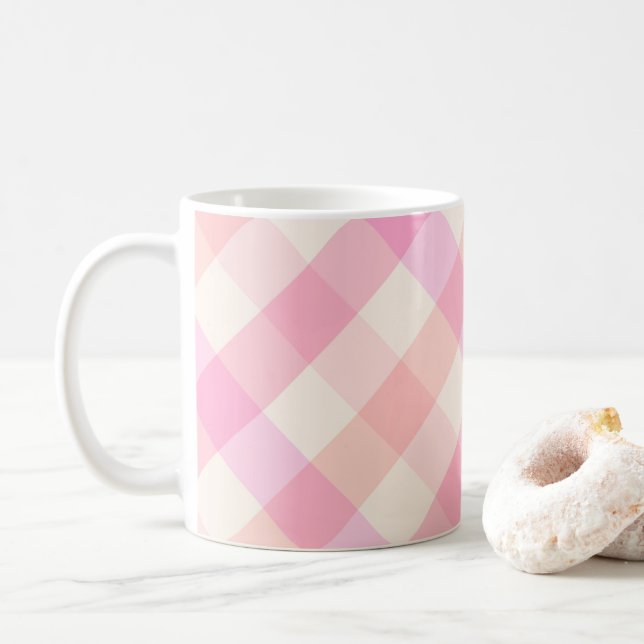 Caneca De Café Abstrato de Xadrez cor rosa - água - Bonito Simple (Com Donut)