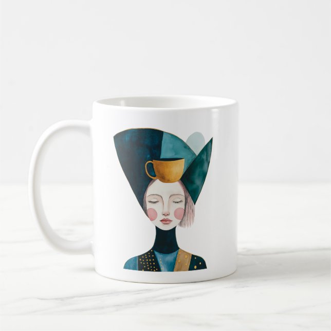 Caneca De Café Abstrato, Design de retrato fêmea (Esquerda)