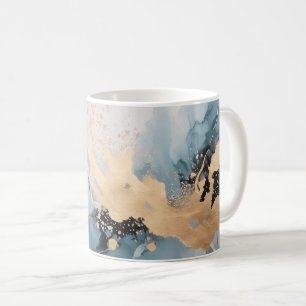 Caneca De Café abstrato Dourado e azul