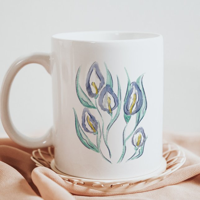 Caneca De Café Abstrato Elegância: Lírios de Calla Púrpura de Aqu (Criador carregado)