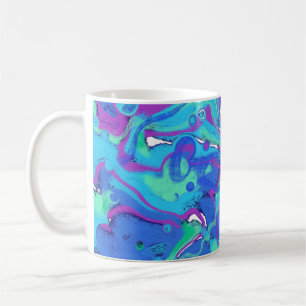 Caneca De Café Abstrato em Blues, Verdes e Roxos