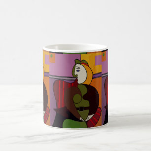 Caneca De Café Abstrato Faces, adicionar texto,