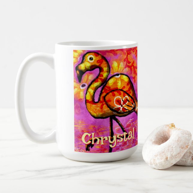 Caneca De Café Abstrato Flamingo Bird Personalizado (Com Donut)