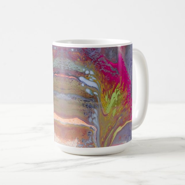 Caneca De Café Abstrato Flor em cores brilhantes (Frente Esquerda)