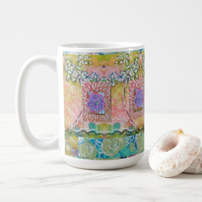 Caneca De Café Abstrato Floral (Com Donut)