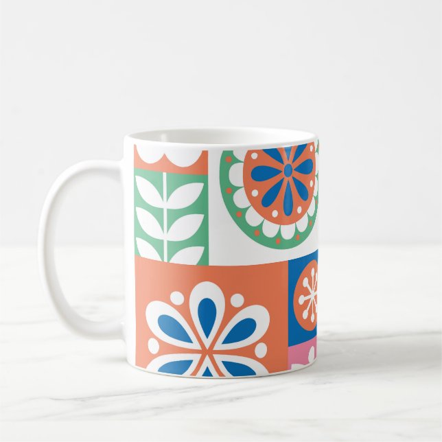 Caneca De Café Abstrato Floral, Scandinávia Folk Design. (Esquerda)