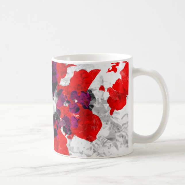 Caneca De Café Abstrato floral - vermelho e roxo sobre branco (Direita)