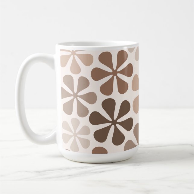 Caneca De Café Abstrato Flores Castanhos Creme (Esquerda)