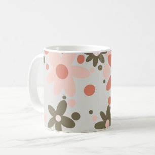 Caneca De Café Abstrato flores de coral, pêssego e verde