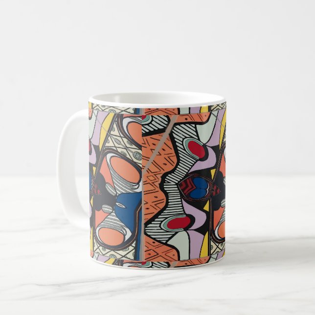 Caneca De Café Abstrato Formas, Estilo Matisse, adicionar texto, (Frente Esquerda)