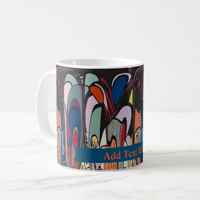 Caneca De Café Abstrato Formas, Estilo Matisse, adicionar texto,  (Frente Esquerda)