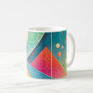 Caneca De Café Abstrato geométrica vibrante e branca