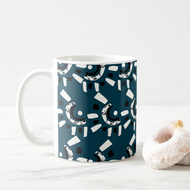 Caneca De Café Abstrato Geométrico Azul Branco (Com Donut)