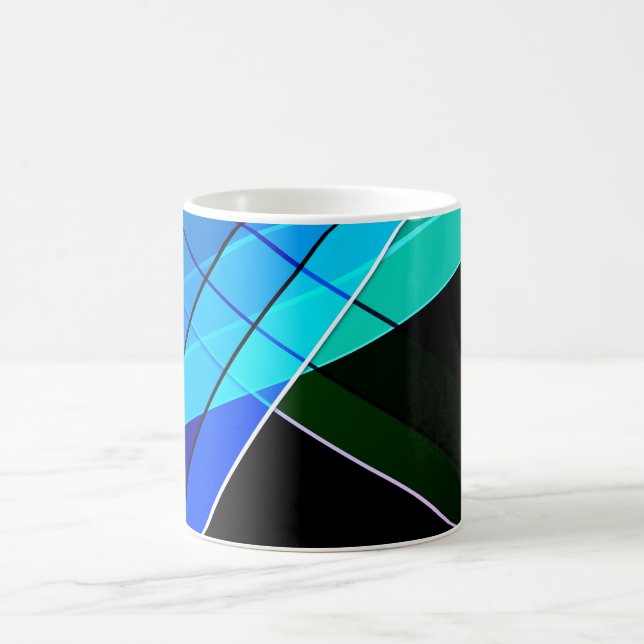 Caneca De Café Abstrato, geométrico, verde, azul, preto (Centro)