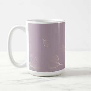 Caneca De Café Abstrato Ginkgo Biloba Rosa Botânica Dourado