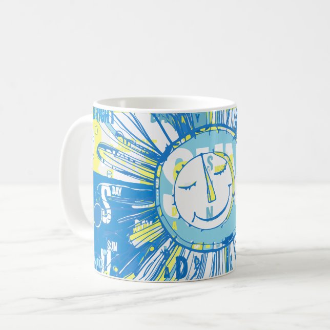 Caneca De Café Abstrato Happy Whimsical Sun Word Art (Frente Esquerda)