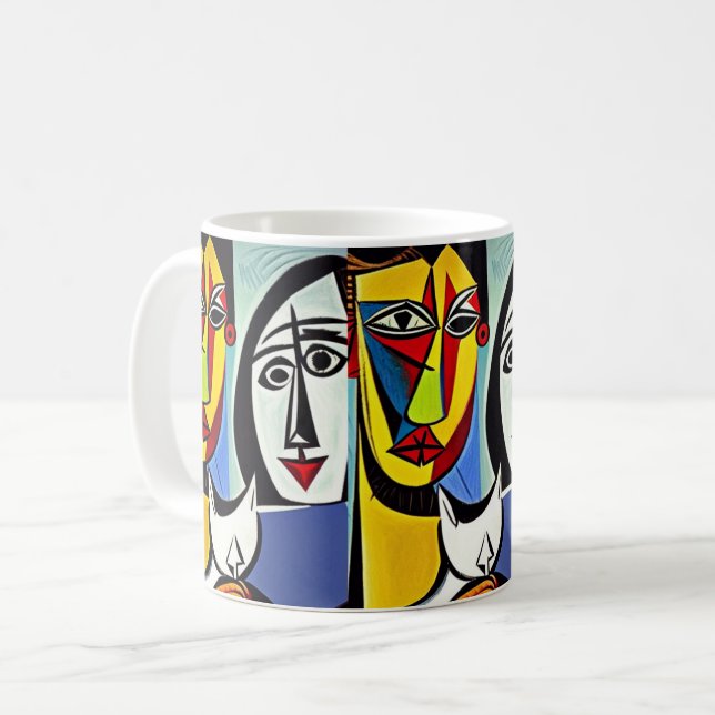 Caneca De Café Abstrato Harmony: Casal com Cat (Frente Esquerda)