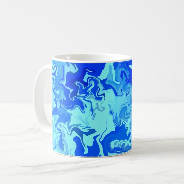 Caneca De Café Abstrato Light e Dark Blue Fluid Art (Frente Esquerda)