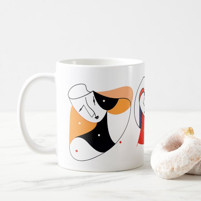 Caneca De Café Abstrato Line Art (Com Donut)