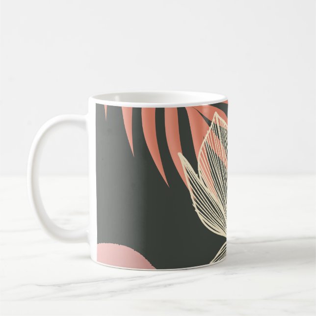 Caneca De Café Abstrato Line Art Flower Design - Elegante Mi (Esquerda)