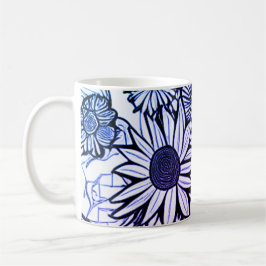 Caneca De Café Abstrato Linha Desenho Arte Floral Azul Roxo